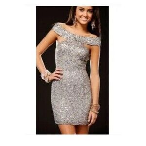 Scala Sequined Off the Shoulder Cocktail Dress - size 2 Extra Small